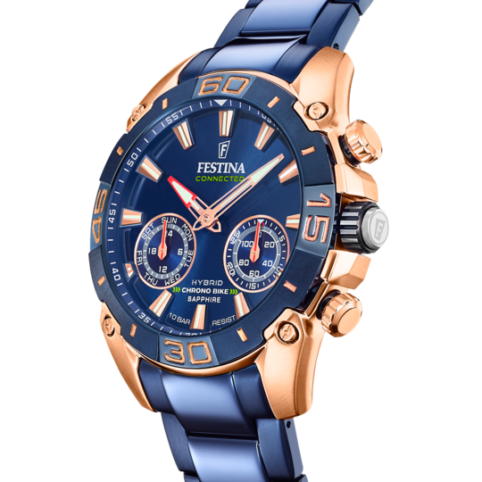 Montre connectée homme Festina CONNECTED F20549/1 – cadran bleu bracelet acier – vue de profil 2