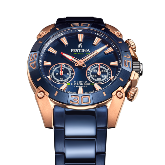 Montre connectée homme Festina CONNECTED F20549/1 – cadran bleu bracelet acier – vue de profil