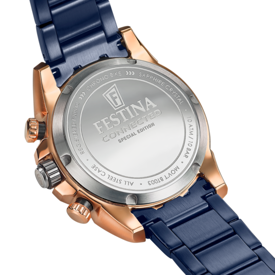 Montre connectée homme Festina CONNECTED F20549/1 – cadran bleu bracelet acier – vue de profil 3