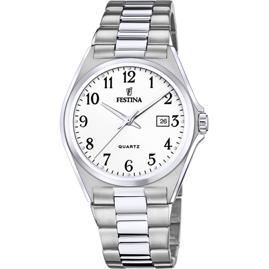 Montre homme Festina CLASSICS F20552/1 – cadran blanc bracelet acier – vue de face