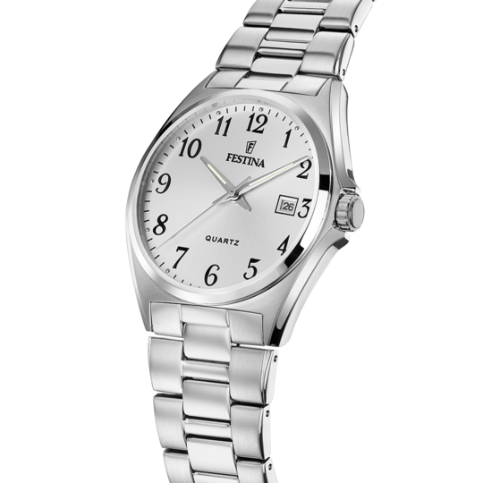 Montre homme Festina CLASSICS F20552/1 – cadran blanc bracelet acier – vue de profil