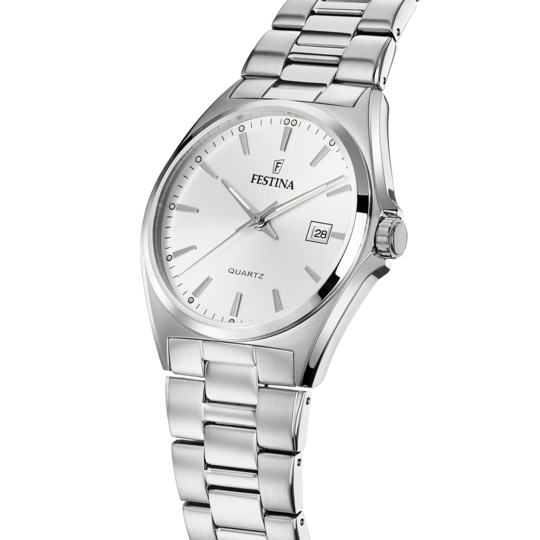 Montre homme Festina CLASSICS F20552/2 – cadran blanc bracelet acier – vue de profil