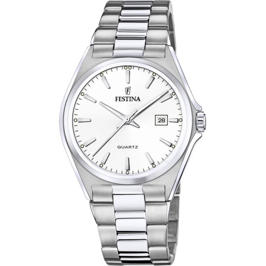Montre homme Festina CLASSICS F20552/2 – cadran blanc bracelet acier – vue de face