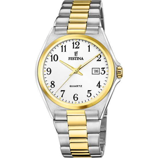 Montre homme Festina CLASSICS F20554/1 – cadran blanc bracelet acier – vue de face