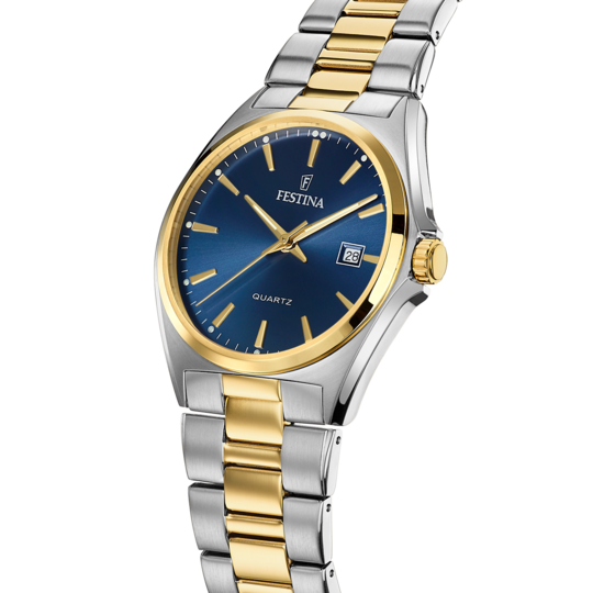 Montre homme Festina CLASSICS F20554/4 – cadran bleu bracelet acier – vue de profil
