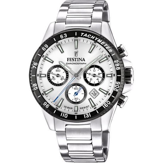 Montre homme Festina TIMELESS CHRONOGRAPH F20560/1 – cadran argenté bracelet acier – vue de face