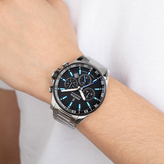 Montre homme Festina TIMELESS CHRONOGRAPH F20560/5 – cadran noir bracelet acier – portée