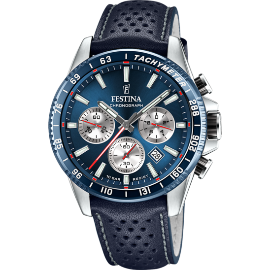 Montre homme Festina TIMELESS CHRONOGRAPH F20561/2 – cadran bleu marine bracelet cuir – vue de face