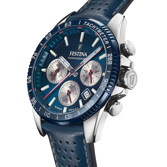 Montre homme Festina TIMELESS CHRONOGRAPH F20561/2 – cadran bleu marine bracelet cuir – vue de profil
