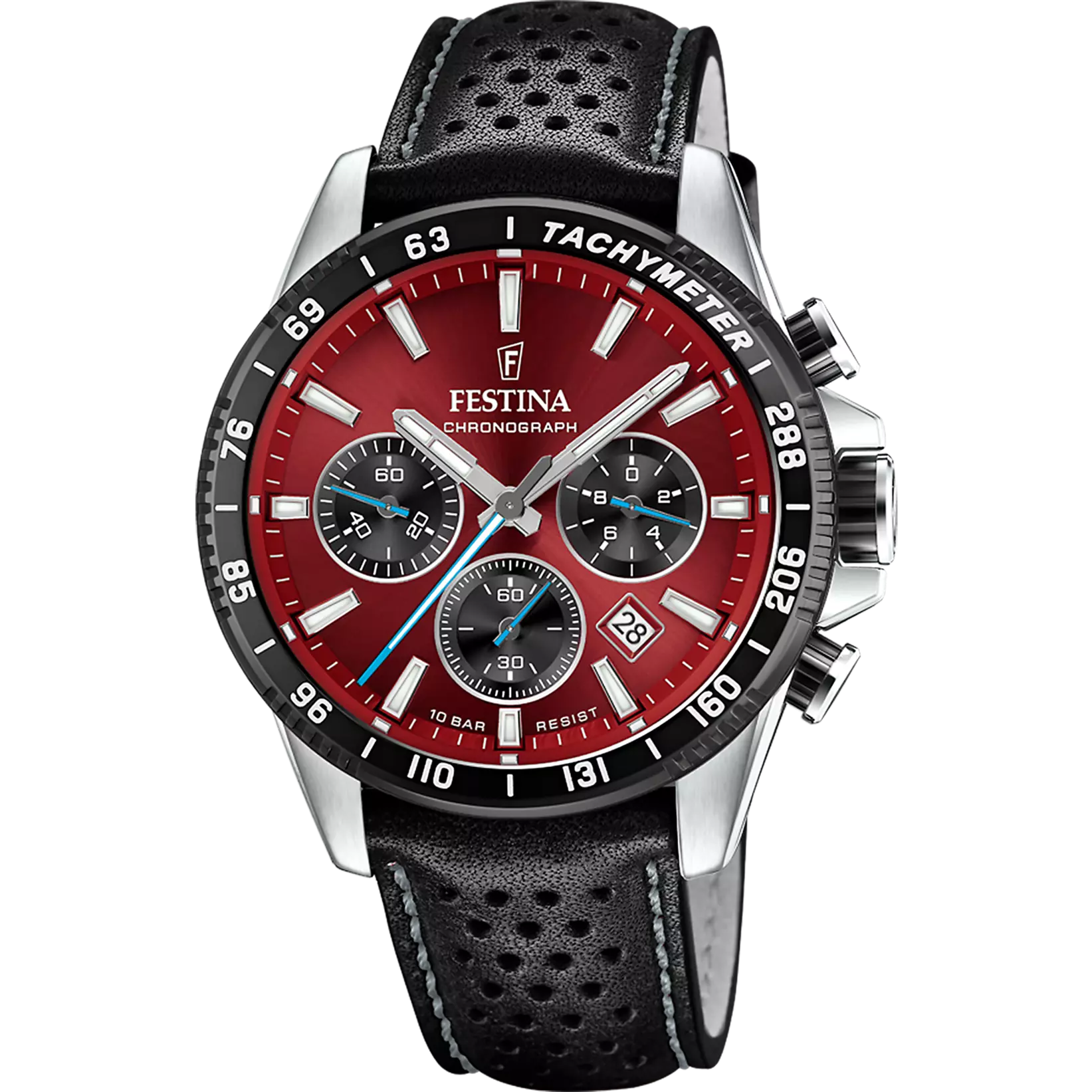 Montre homme Festina TIMELESS CHRONOGRAPH F20561/7 – cadran grenat bracelet cuir – vue de face