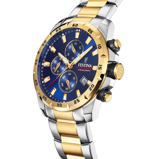 Pánské hodinky Festina TIMELESS CHRONOGRAPH F20562/2 – ocelový náramek s modrým ciferníkem – pohled z profilu