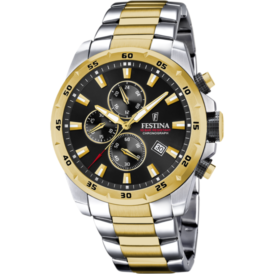 Pánské hodinky Festina TIMELESS CHRONOGRAPH F20562/4 – ocelový náramek s černým ciferníkem – pohled zepředu