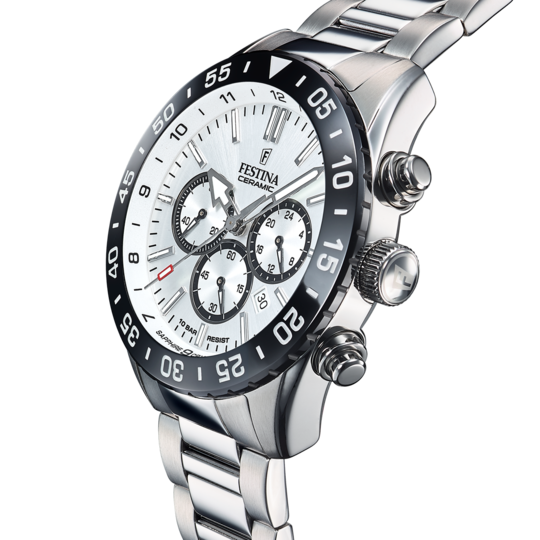 Pánské hodinky Festina CERAMIC F20575/1 – bílý ciferník ocelový náramek – pohled z profilu