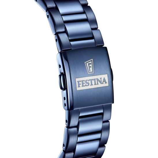 Pánské hodinky Festina CERAMIC F20576/1 – ocelový náramek s modrým ciferníkem – pohled zezadu