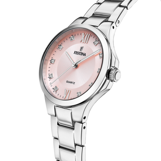 Dameshorloge Festina MADEMOISELLE F20582/2 – lichtroze stalen band met wijzerplaat – profielaanzicht