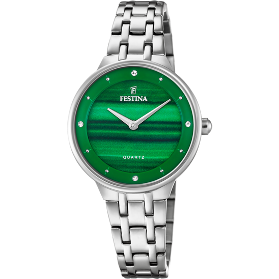 Damklocka Festina MADEMOISELLE F20600/B – grön urtavla stålarmband – framifrån
