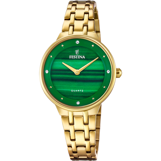 Dameklokke Festina MADEMOISELLE F20601/B – grønn urskive stålarmbånd – sett forfra