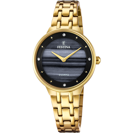 Montre femme Festina MADEMOISELLE F20601/D – cadran noir bracelet acier – vue de face