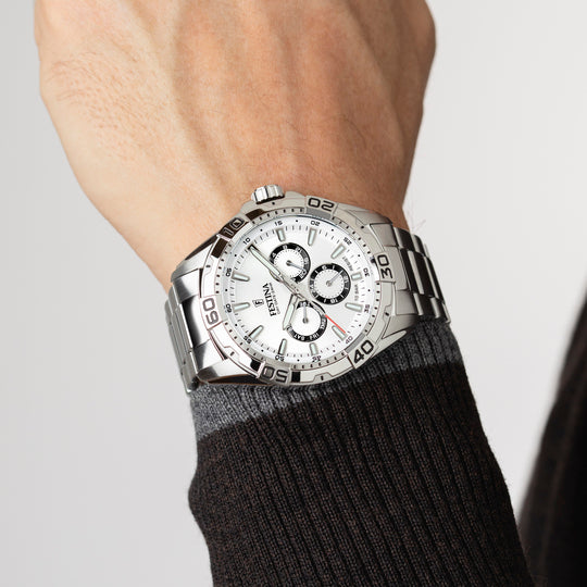 Montre homme Festina MULTIFUNCTION F20623/1 – cadran blanc bracelet acier – portée