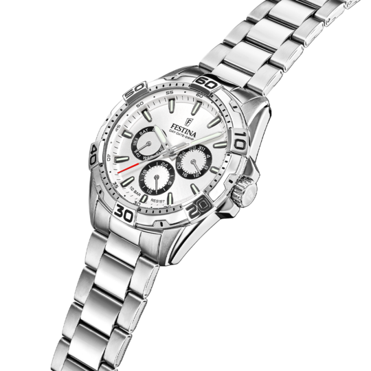 Montre homme Festina MULTIFUNCTION F20623/1 – cadran blanc bracelet acier – vue de profil