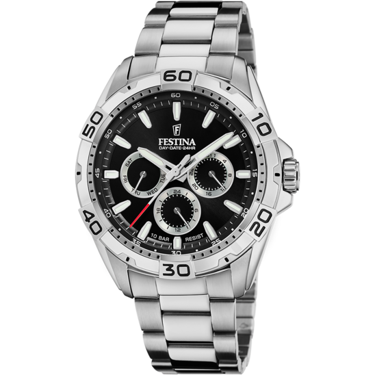 Montre homme Festina MULTIFUNCTION F20623/4 – cadran noir bracelet acier – vue de face