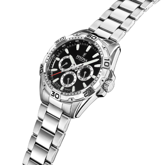 Montre homme Festina MULTIFUNCTION F20623/4 – cadran noir bracelet acier – vue de profil
