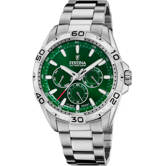 Montre homme Festina MULTIFUNCTION F20623/8 – cadran vert bracelet acier – vue de face
