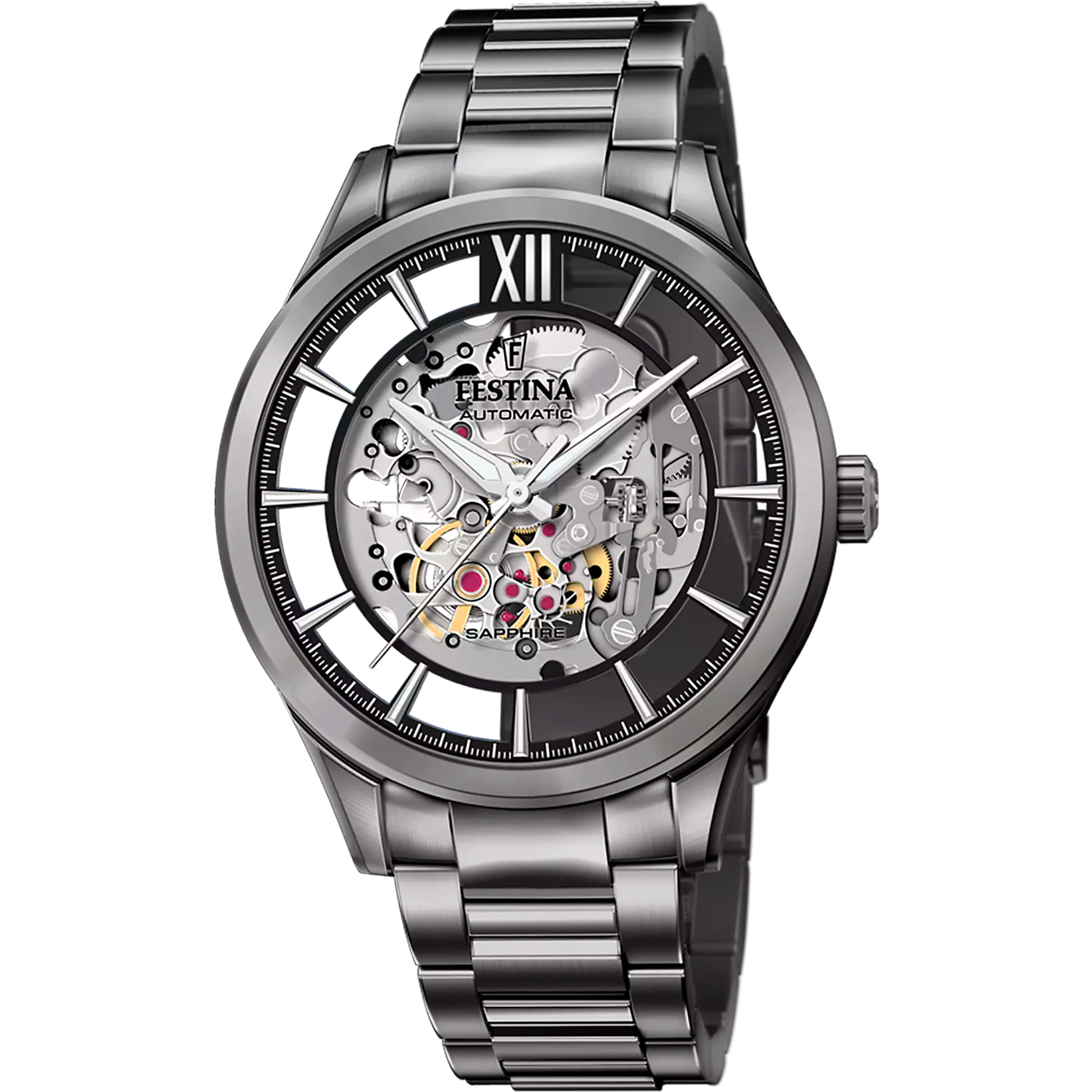 Montre homme Festina AUTOMATIC F20632/1 – cadran noir bracelet acier – vue de face