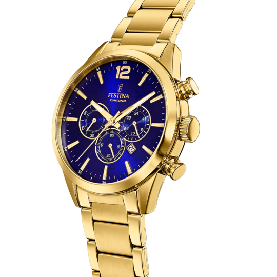 Montre homme Festina TIMELESS CHRONOGRAPH F20633/2 – cadran bleu bracelet acier – vue de profil