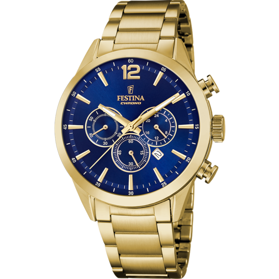 Montre homme Festina TIMELESS CHRONOGRAPH F20633/2 – cadran bleu bracelet acier – vue de face