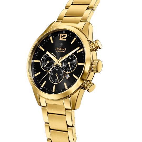 Montre homme Festina TIMELESS CHRONOGRAPH F20633/3 – cadran noir bracelet acier – vue de profil