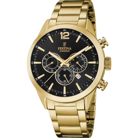 Montre homme Festina TIMELESS CHRONOGRAPH F20633/3 – cadran noir bracelet acier – vue de face