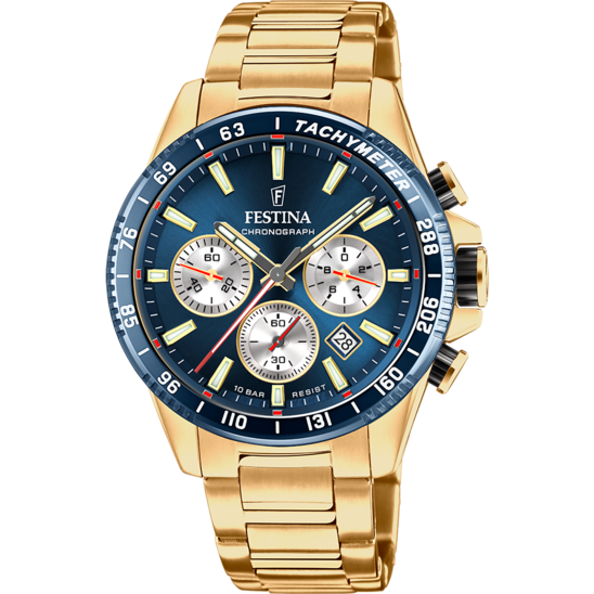 Montre homme Festina TIMELESS CHRONOGRAPH F20634/2 – cadran bleu marine bracelet acier – vue de face