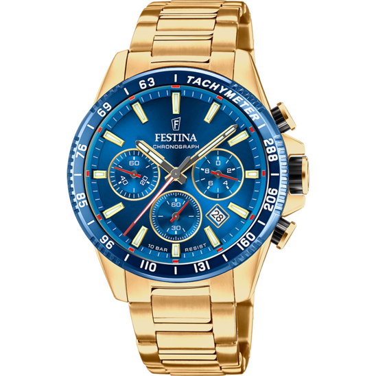 Montre homme Festina TIMELESS CHRONOGRAPH F20634/3 – cadran bleu bracelet acier – vue de face