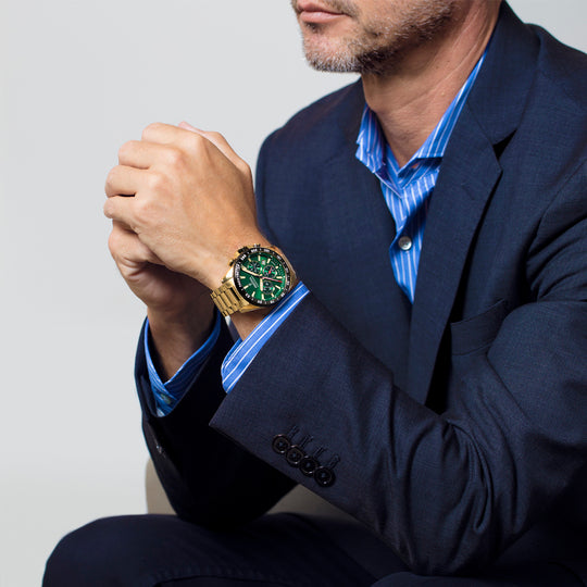 Montre homme Festina TIMELESS CHRONOGRAPH F20634/4 – cadran vert bracelet acier – portée