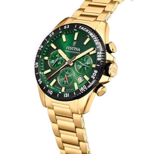 Montre homme Festina TIMELESS CHRONOGRAPH F20634/4 – cadran vert bracelet acier – vue de profil