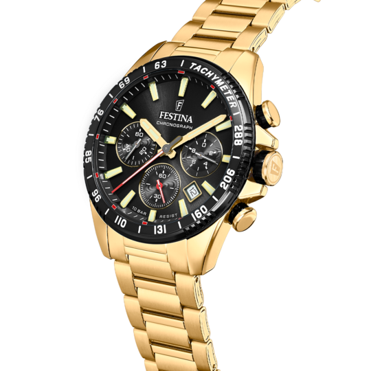 Montre homme Festina TIMELESS CHRONOGRAPH F20634/5 – cadran noir bracelet acier – vue de profil