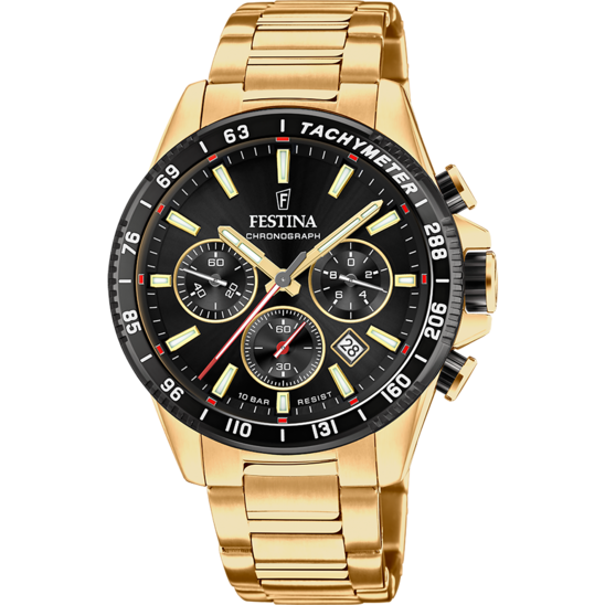 Montre homme Festina TIMELESS CHRONOGRAPH F20634/5 – cadran noir bracelet acier – vue de face