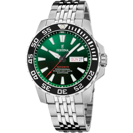 Montre homme Festina THE ORIGINALS F20661/2 – cadran vert bracelet acier – vue de face