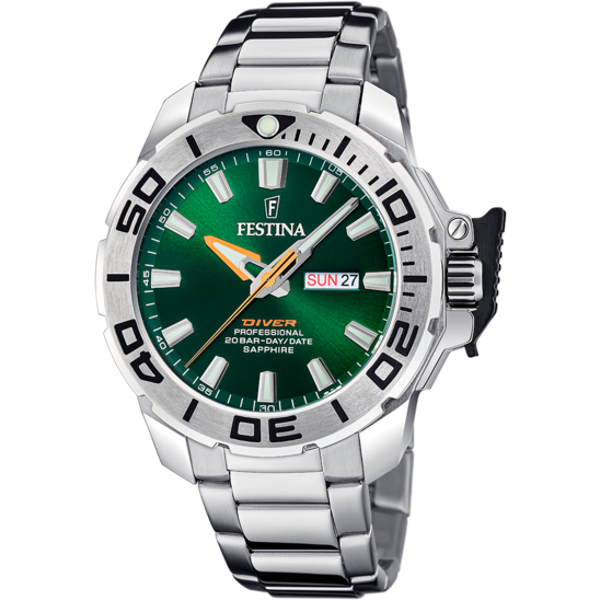 Montre homme Festina THE ORIGINALS F20665/2 – cadran vert foncé bracelet acier – vue de face