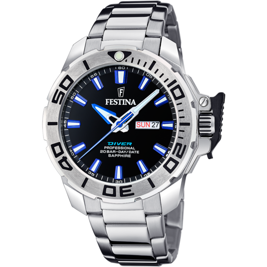 Montre homme Festina THE ORIGINALS F20665/3 – cadran noir bracelet acier – vue de face