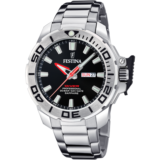 Montre homme Festina THE ORIGINALS F20665/4 – cadran noir bracelet acier – vue de face