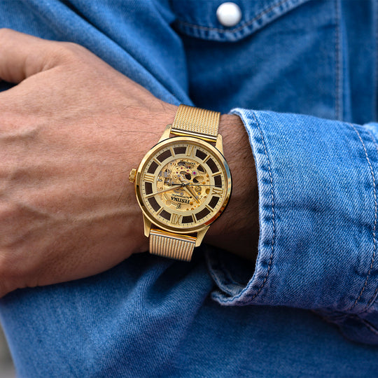 Montre homme Festina AUTOMATIC F20667/1 – cadran doré bracelet acier – portée