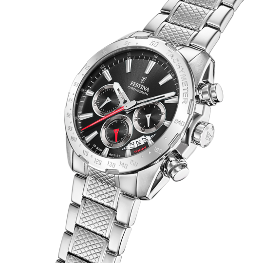 Pánské hodinky Festina TIMELESS CHRONOGRAPH F20668/4 – černý ciferník ocelový náramek – pohled z profilu