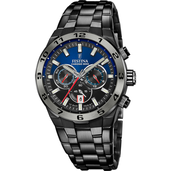 Pánské hodinky Festina SPECIÁLNÍ EDICE F20673/1 – ocelový náramek s tmavě modrým číselníkem – pohled zepředu