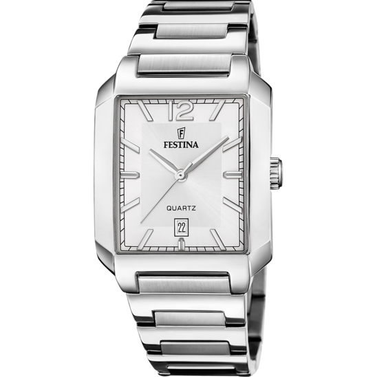 Herrklocka Festina ON THE SQUARE F20677/2 – silver urtavla stålarmband – framifrån
