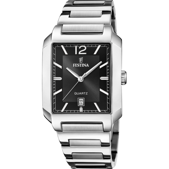 Herrklocka Festina ON THE SQUARE F20677/4 – svart urtavla stålarmband – framifrån