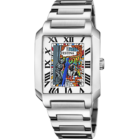 Pánské hodinky Festina ON THE SQUARE F20677/IF – ocelový náramek s vícebarevným ciferníkem – pohled zepředu