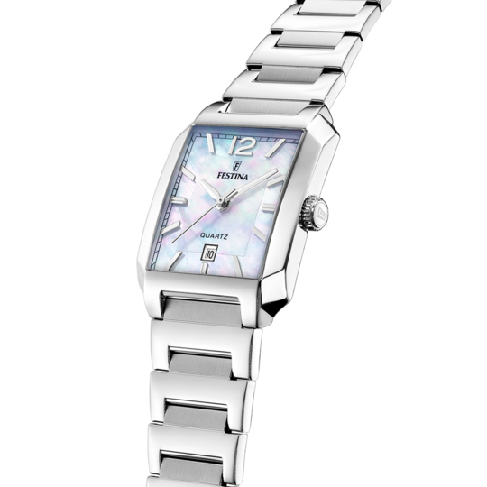 Damklocka Festina ON THE SQUARE F20679/2 – armband i stål med pärlemorskiva – profilvy