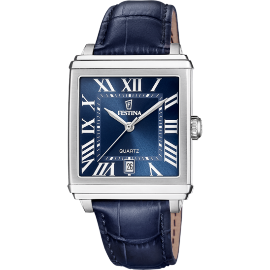 Montre homme Festina ON THE SQUARE F20681/9 – cadran bleu bracelet cuir – vue de face
